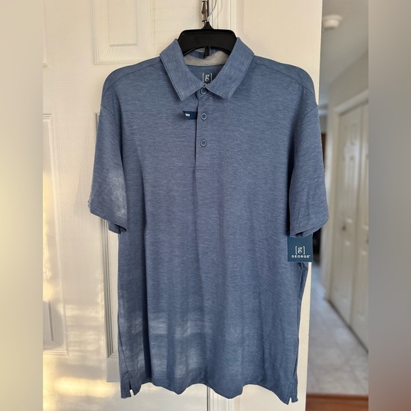 George Other - George Men's M Medium Textured Poly Polo Shirt Blue Stretch Performance Wicking